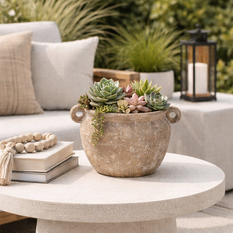 Bungalow Rose Hooge Textured Stoneware Jug Planter & Reviews | Wayfair